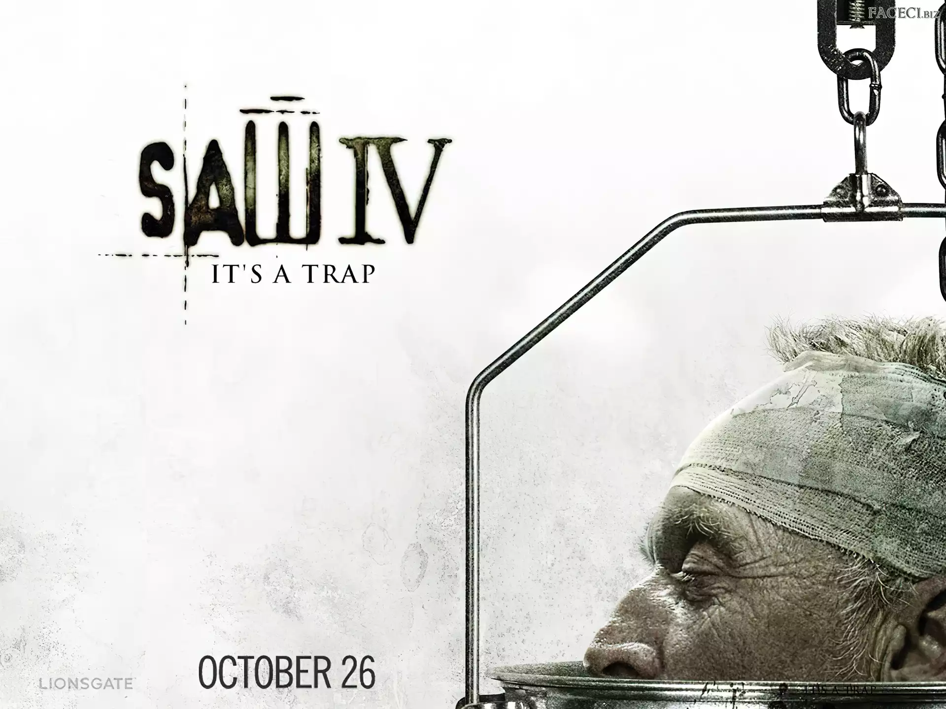 Tobin Bell, napis, głowa, Piła 4, bandaż